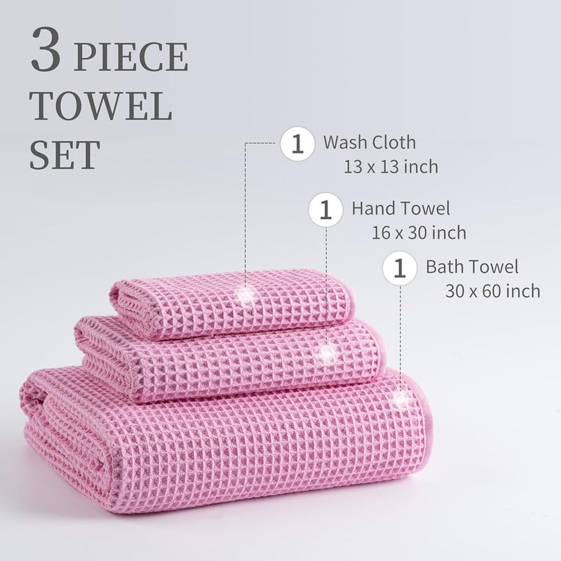 MICROFI New Microfiber Waffle Bath Towels, 3 Pieces, Oversized, Soft, Absorbent, Fast Drying, Lint Free, Includes Bath, Face and Hand Towels - Image 3
